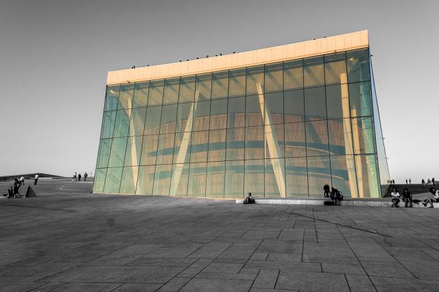 The Oslo Opera in the light of the setting sun