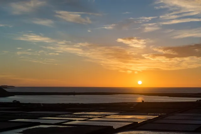 Sunset over the salt pans of Lanzarote