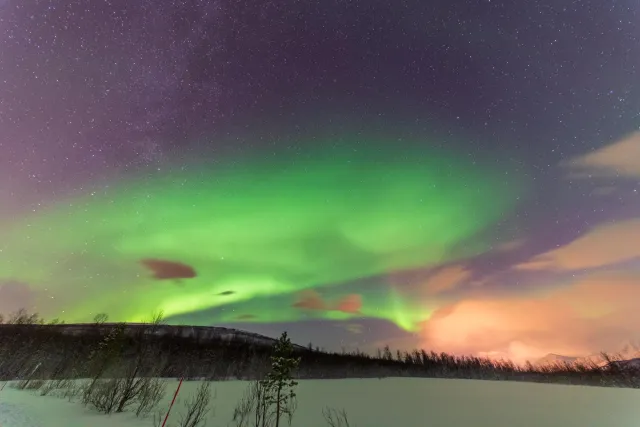 Northern lights in the Lyngenfjord Alps at the seventieth latitude