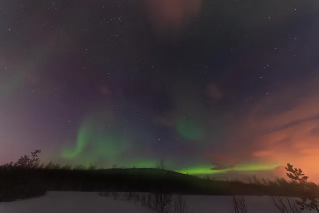 Northern lights in the Lyngenfjord Alps at the seventieth latitude