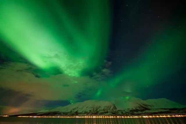 Aurora over the Lyngenfjord Alps