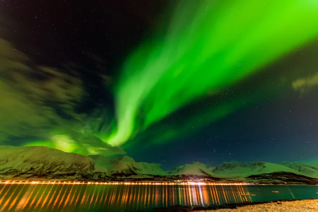 Aurora over the Lyngenfjord Alps