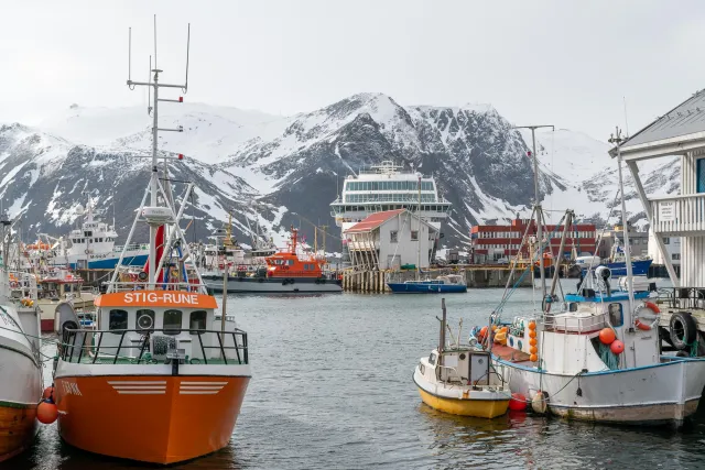 In the background the Trollfjorden of the Hurtigroute