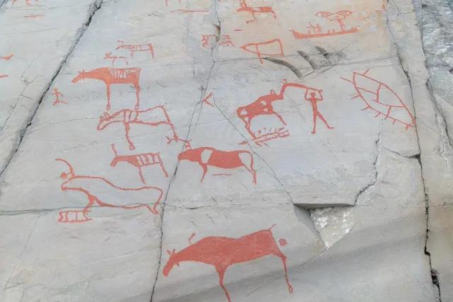 Petroglyphs showing hunting scenes