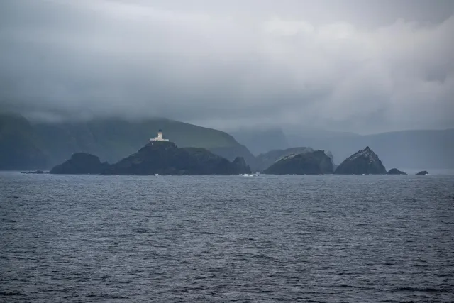 The Muckle Flugga lighthouse with the gannet colony