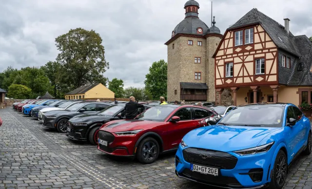 Die Mustangs im Schloss Vollrads vor dem Wohnturm